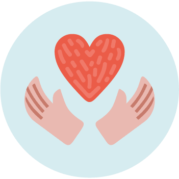 Care giver hands around a heart