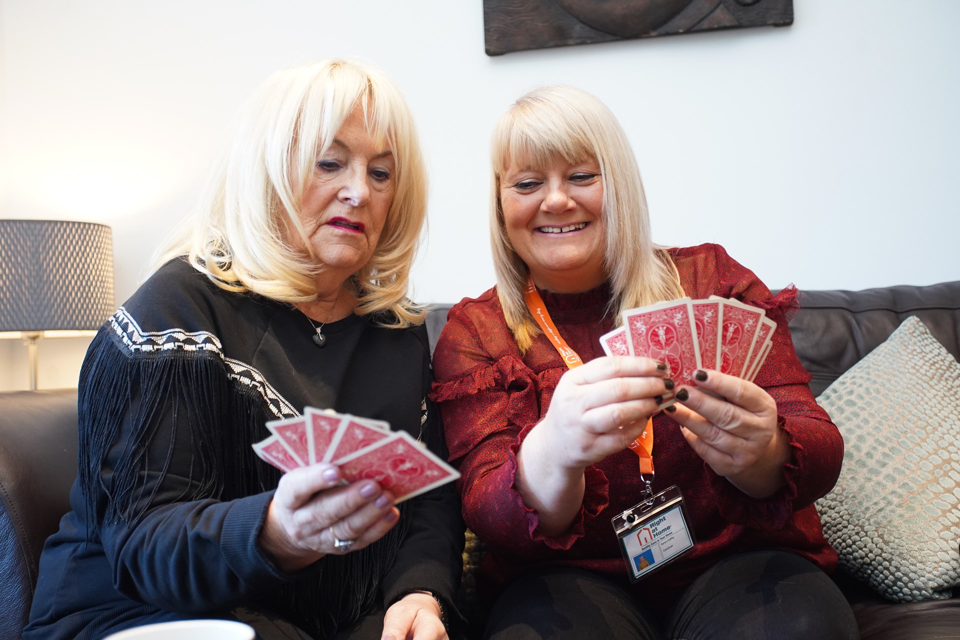 two women playing cards